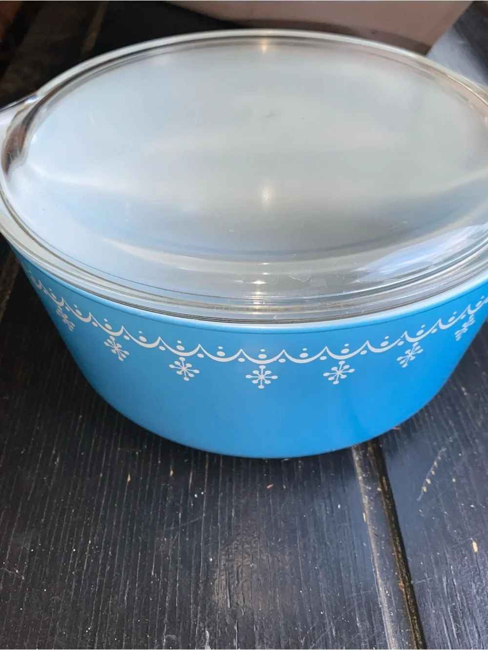 Pyrex Blue Snowflake Pattern Covered Casserole Dish